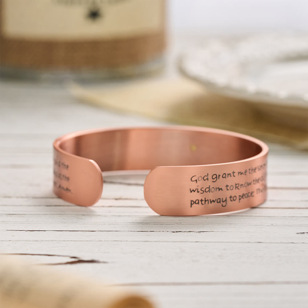 Christianartworkshop Serenity Prayer Engraved Copper Cuff Bracelet with Gold Inlaid Cross: A Symbol of Peaceful Surrender - image 4