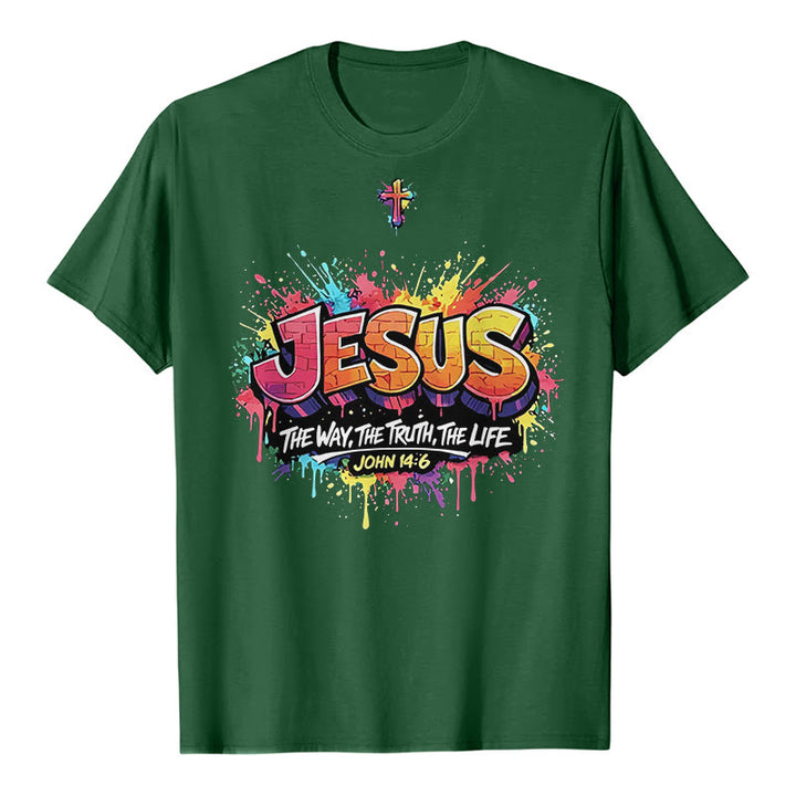 Christianartworkshop "Jesus The Way The Truth The Life John 14:6" Graffiti Splash Cross Premium Short Sleeve T-Shirt - Dark Green - 2XL - image 6