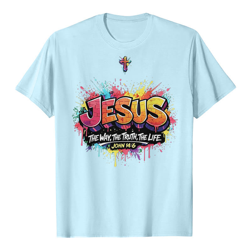Christianartworkshop "Jesus The Way The Truth The Life John 14:6" Graffiti Splash Cross Premium Short Sleeve T-Shirt - Blue - 2XL - image 7