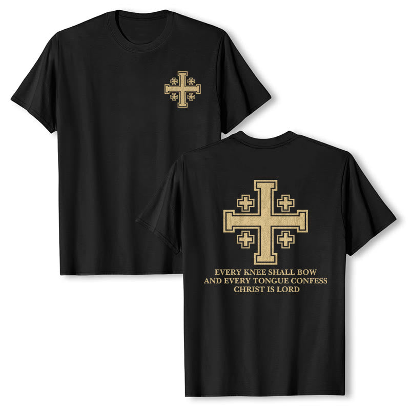 Christianartworkshop Vintage Distressed Jerusalem Cross Dual Side Scripture Faith Premium Short Sleeve T-Shirt - Black - 2XL - image 0