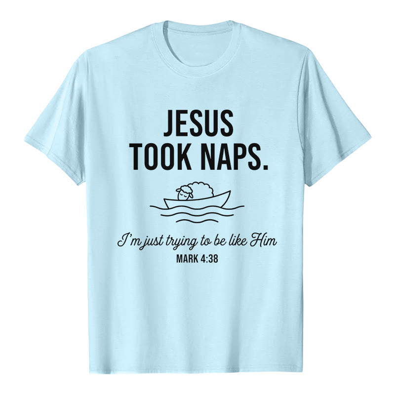 Christianartworkshop Funny Faith Quote Napping Lamb On Boat Minimal Line Graphic Premium Short Sleeve T-Shirt - Blue - 2XL - image 7