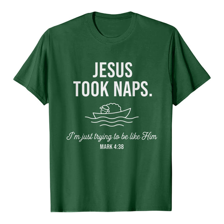 Christianartworkshop Funny Faith Quote Napping Lamb On Boat Minimal Line Graphic Premium Short Sleeve T-Shirt - Dark Green - 2XL - image 6