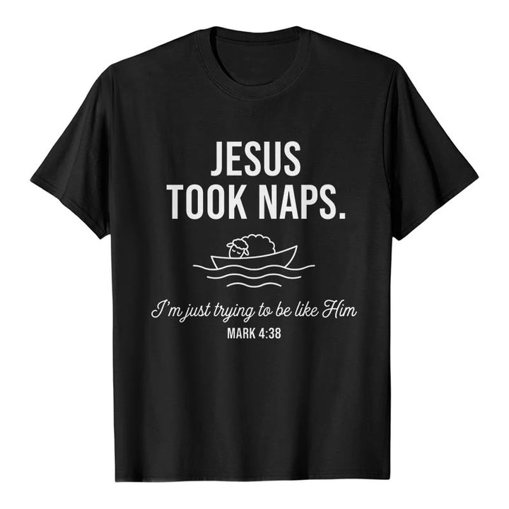 Christianartworkshop Funny Faith Quote Napping Lamb On Boat Minimal Line Graphic Premium Short Sleeve T-Shirt - Black - 2XL - image 1