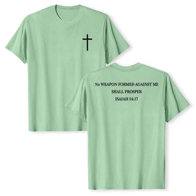 Christianartworkshop No Weapon Formed Against Me Shall Prosper Isaiah 54:17 Front Cross Back Scripture Premium Short Sleeve T-Shirt - Light Green - 2XL - image 15