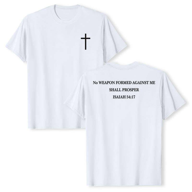 Christianartworkshop No Weapon Formed Against Me Shall Prosper Isaiah 54:17 Front Cross Back Scripture Premium Short Sleeve T-Shirt - White - 2XL - image 6