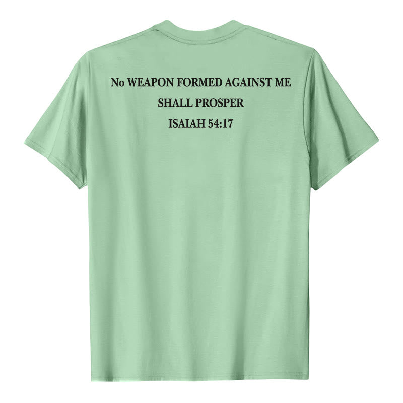 Christianartworkshop No Weapon Formed Against Me Shall Prosper Isaiah 54:17 Front Cross Back Scripture Premium Short Sleeve T-Shirt - image 17
