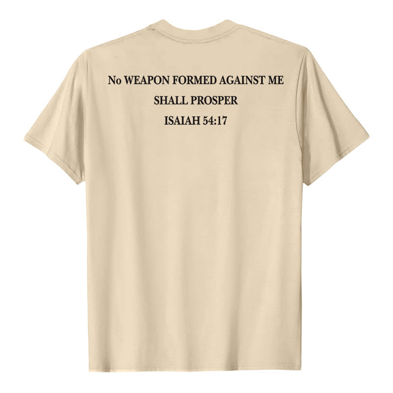 Christianartworkshop No Weapon Formed Against Me Shall Prosper Isaiah 54:17 Front Cross Back Scripture Premium Short Sleeve T-Shirt - image 26