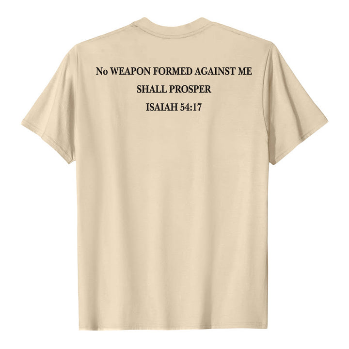 Christianartworkshop No Weapon Formed Against Me Shall Prosper Isaiah 54:17 Front Cross Back Scripture Premium Short Sleeve T-Shirt - image 26