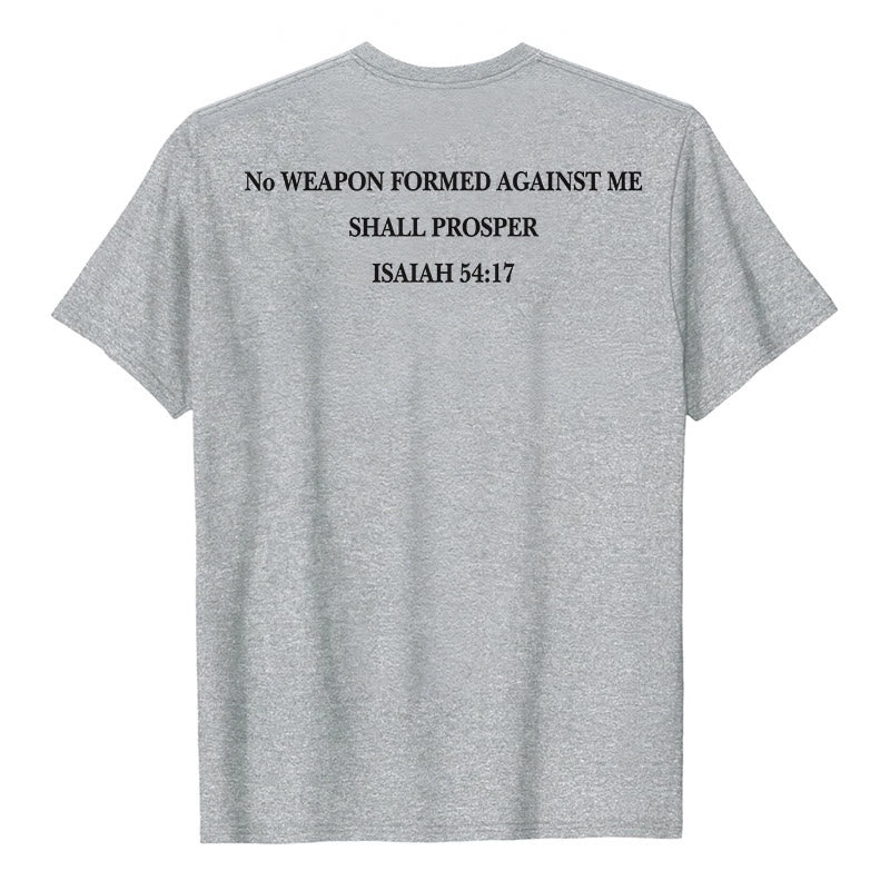 Christianartworkshop No Weapon Formed Against Me Shall Prosper Isaiah 54:17 Front Cross Back Scripture Premium Short Sleeve T-Shirt - image 5