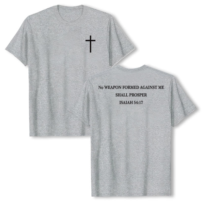 Christianartworkshop No Weapon Formed Against Me Shall Prosper Isaiah 54:17 Front Cross Back Scripture Premium Short Sleeve T-Shirt - Grey - 2XL - image 3