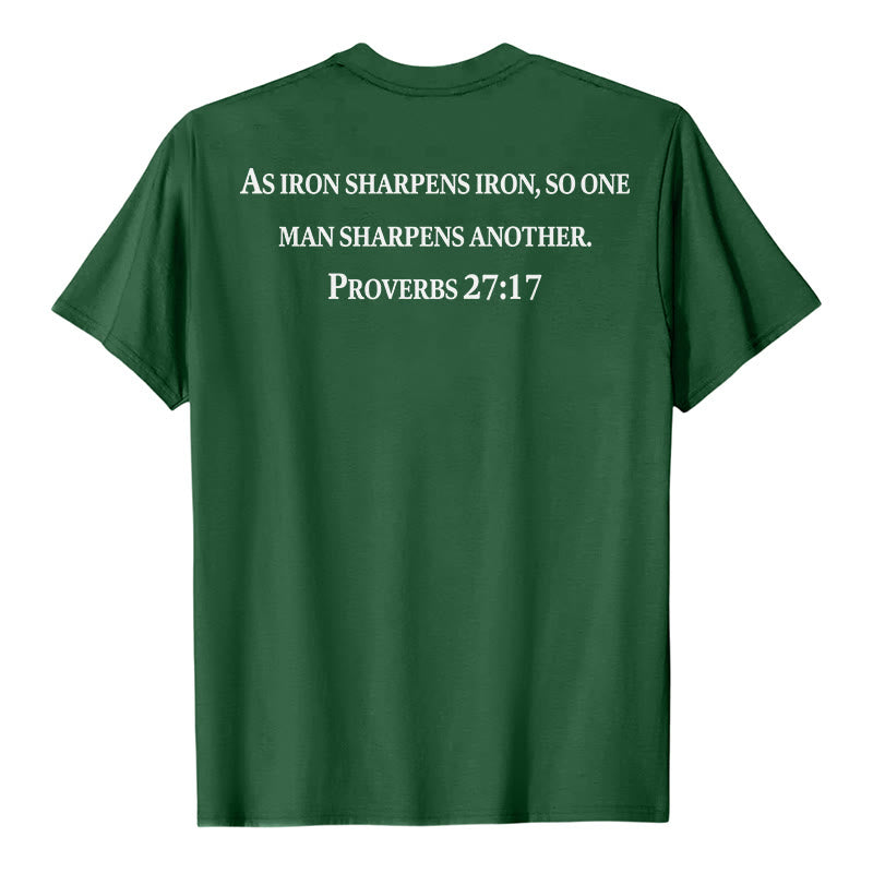 Christianartworkshop As Iron Sharpens Iron Proverbs 27:17 Front Chest Cross Back Scripture Premium Short Sleeve T-Shirt - image 20