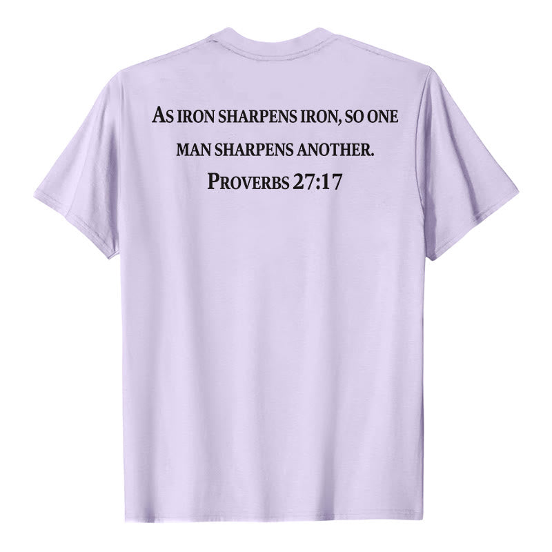 Christianartworkshop As Iron Sharpens Iron Proverbs 27:17 Front Chest Cross Back Scripture Premium Short Sleeve T-Shirt - image 14