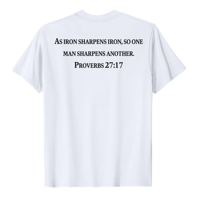 Christianartworkshop As Iron Sharpens Iron Proverbs 27:17 Front Chest Cross Back Scripture Premium Short Sleeve T-Shirt - image 8