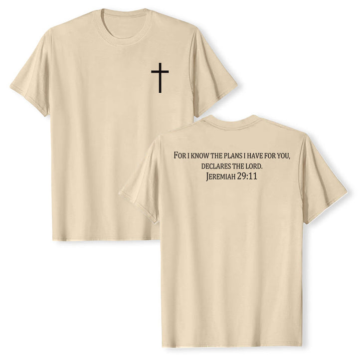 Christianartworkshop For I Know The Plans I Have For You Jeremiah 29:11 Front Chest Cross Back Scripture Premium Short Sleeve T-Shirt - Beige - 2XL - image 24