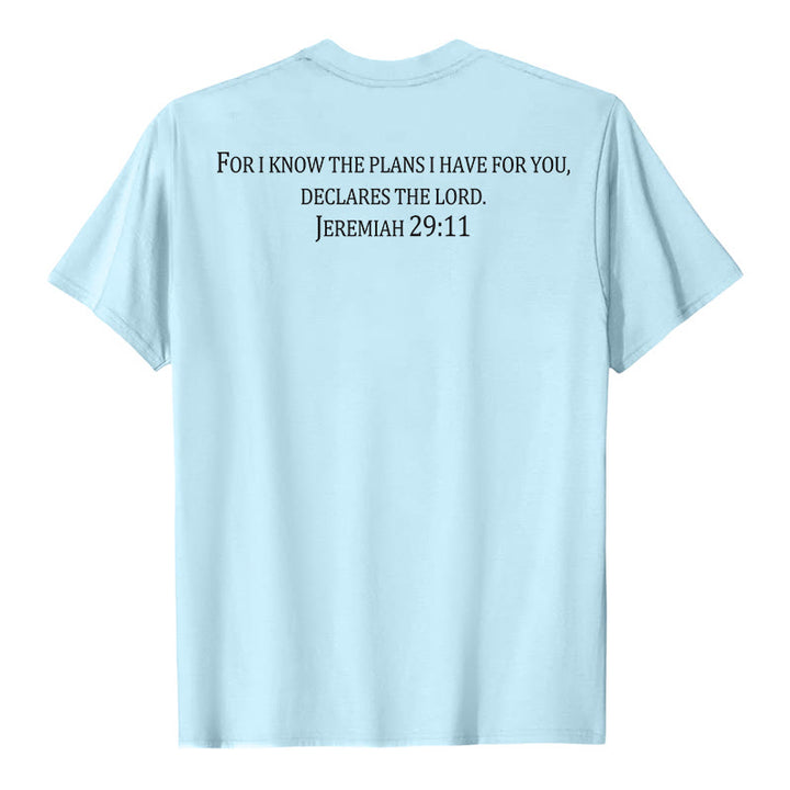 Christianartworkshop For I Know The Plans I Have For You Jeremiah 29:11 Front Chest Cross Back Scripture Premium Short Sleeve T-Shirt - image 23