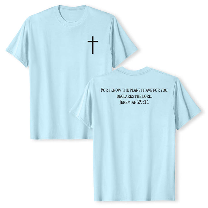 Christianartworkshop For I Know The Plans I Have For You Jeremiah 29:11 Front Chest Cross Back Scripture Premium Short Sleeve T-Shirt - Blue - 2XL - image 21