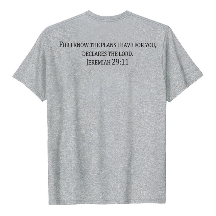Christianartworkshop For I Know The Plans I Have For You Jeremiah 29:11 Front Chest Cross Back Scripture Premium Short Sleeve T-Shirt - image 8