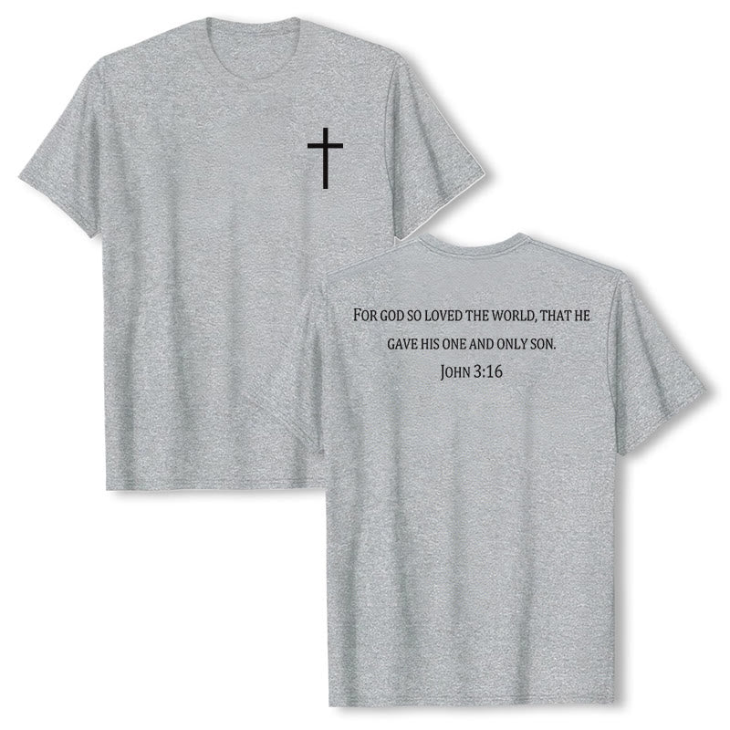 Christianartworkshop John 3:16 For God So Loved The World Front Chest Cross Back Scripture Premium Short Sleeve T-Shirt - Grey - 2XL - image 3