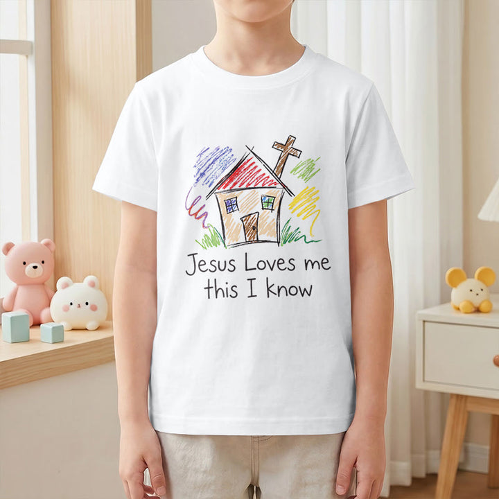 Christianartworkshop Jesus Loves Me This I Know Chapel Cross Kids Short Sleeve T-Shirt - image 16