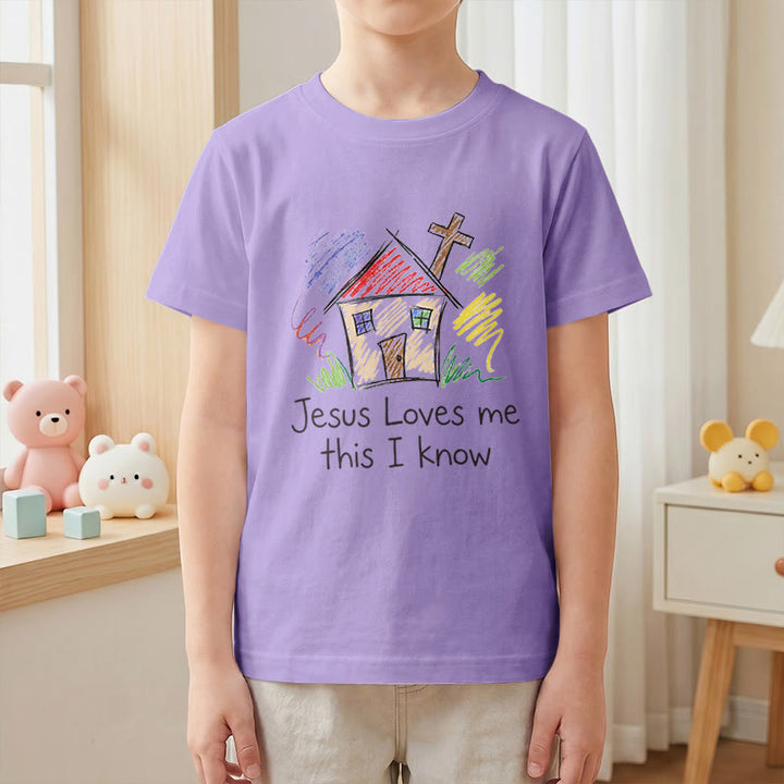 Christianartworkshop Jesus Loves Me This I Know Chapel Cross Kids Short Sleeve T-Shirt - image 4
