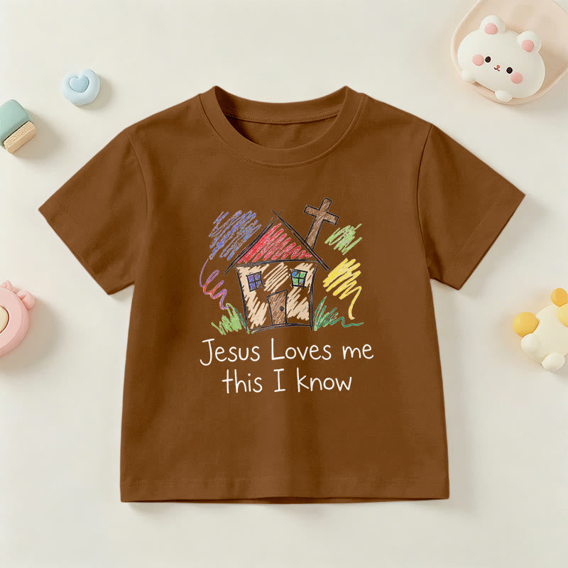 Christianartworkshop Jesus Loves Me This I Know Chapel Cross Kids Short Sleeve T-Shirt - Brown - US/UK/AU 14, EU170 - image 18