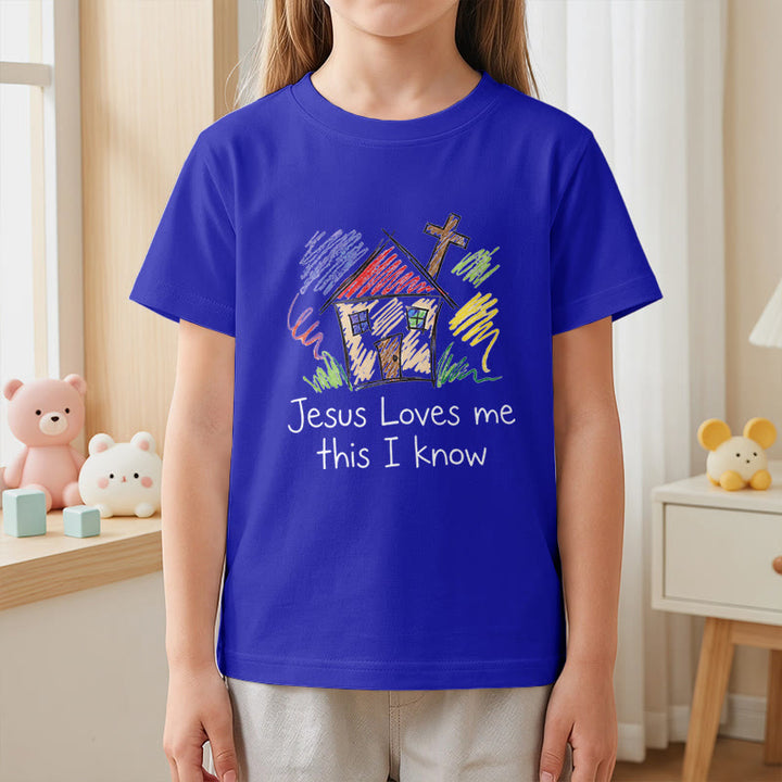 Christianartworkshop Jesus Loves Me This I Know Chapel Cross Kids Short Sleeve T-Shirt - image 23