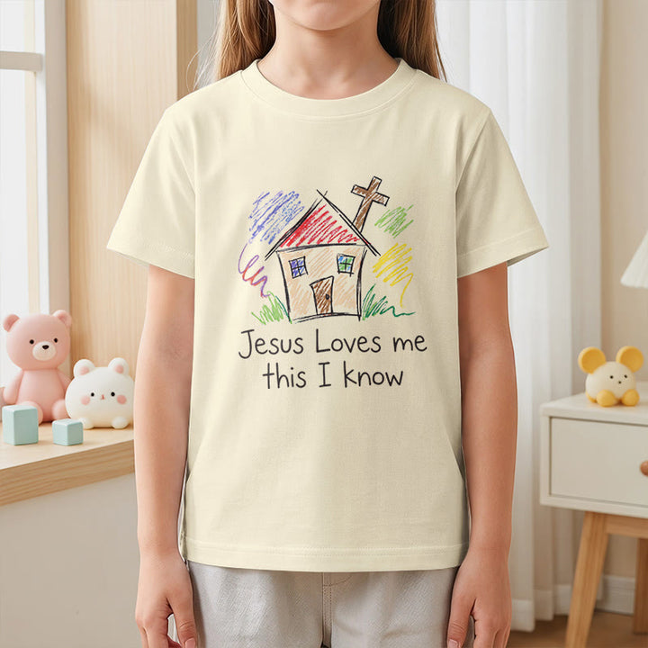 Christianartworkshop Jesus Loves Me This I Know Chapel Cross Kids Short Sleeve T-Shirt - image 2