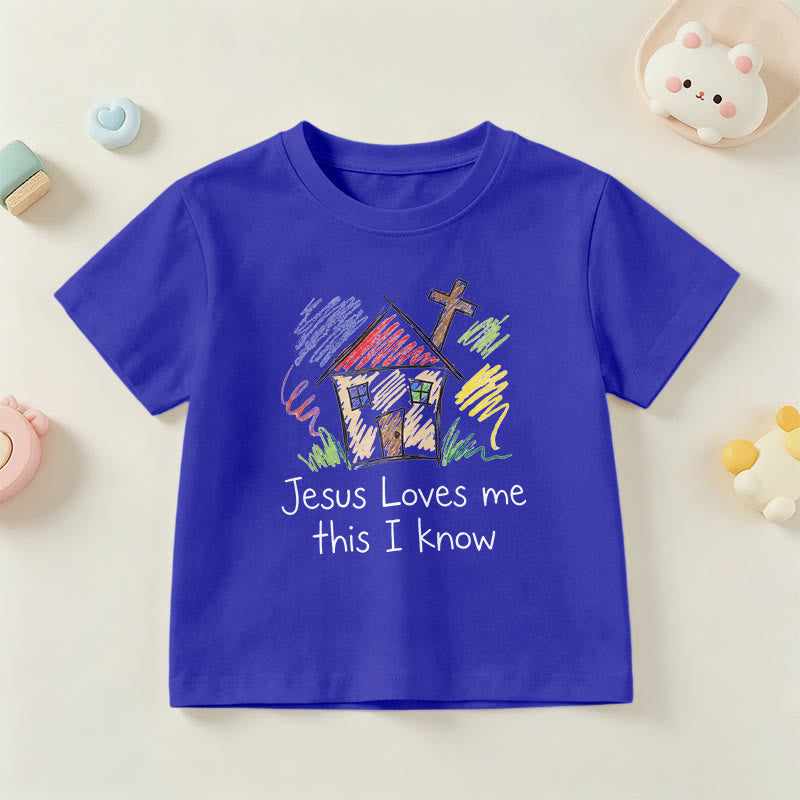 Christianartworkshop Jesus Loves Me This I Know Chapel Cross Kids Short Sleeve T-Shirt - Blue - US/UK/AU 14, EU170 - image 21