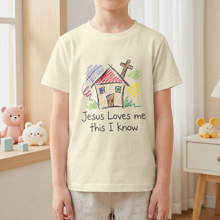 Christianartworkshop Jesus Loves Me This I Know Chapel Cross Kids Short Sleeve T-Shirt - image 1