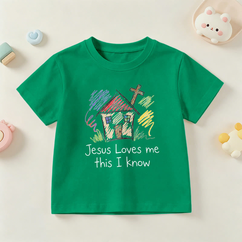 Christianartworkshop Jesus Loves Me This I Know Chapel Cross Kids Short Sleeve T-Shirt - Green - US/UK/AU 14, EU170 - image 12