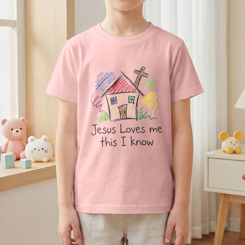 Christianartworkshop Jesus Loves Me This I Know Chapel Cross Kids Short Sleeve T-Shirt - image 10