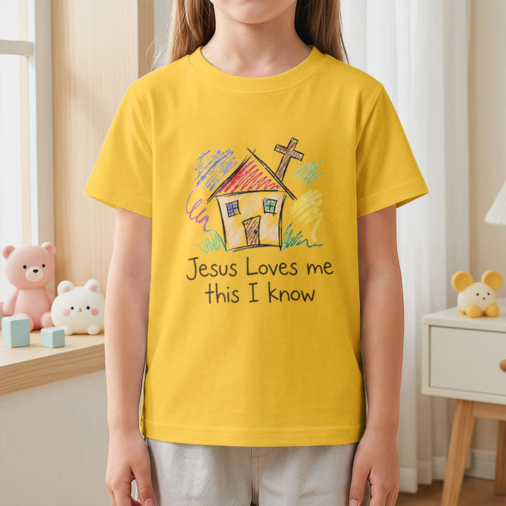Christianartworkshop Jesus Loves Me This I Know Chapel Cross Kids Short Sleeve T-Shirt - image 29