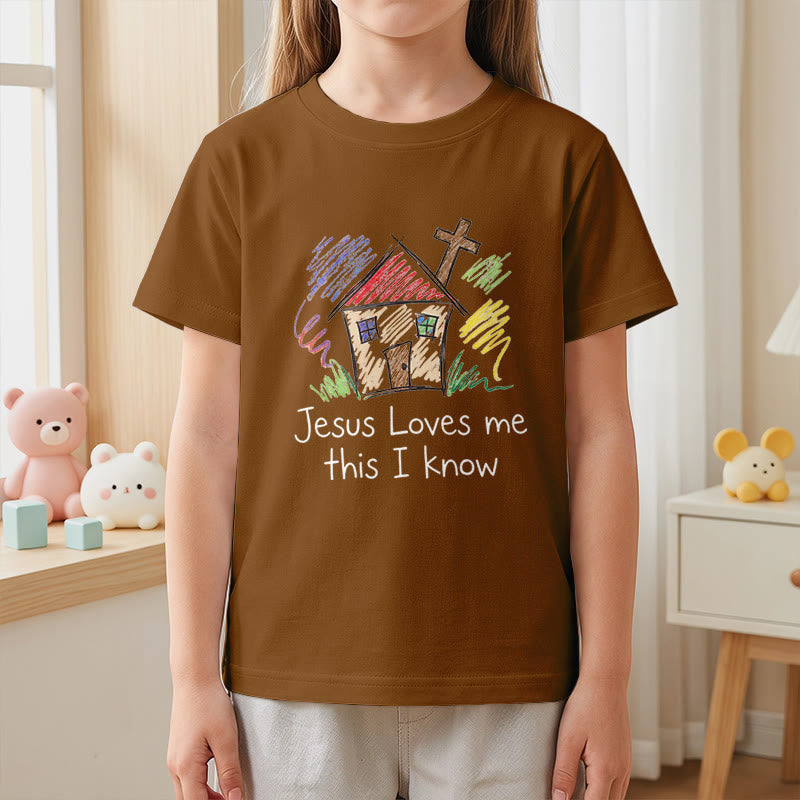 Christianartworkshop Jesus Loves Me This I Know Chapel Cross Kids Short Sleeve T-Shirt - image 20