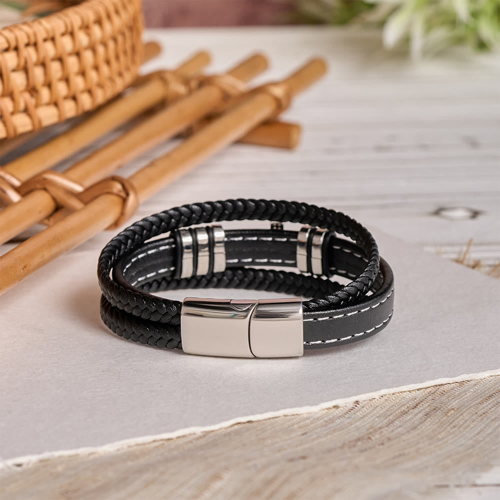Christianartworkshop Multi-Layer Braided Leather Bracelet with Pave Zircon Cross & Three-Tone Metal Spacer - image 9