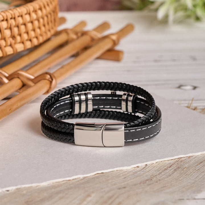 Christianartworkshop Multi-Layer Braided Leather Bracelet with Pave Zircon Cross & Three-Tone Metal Spacer - image 9