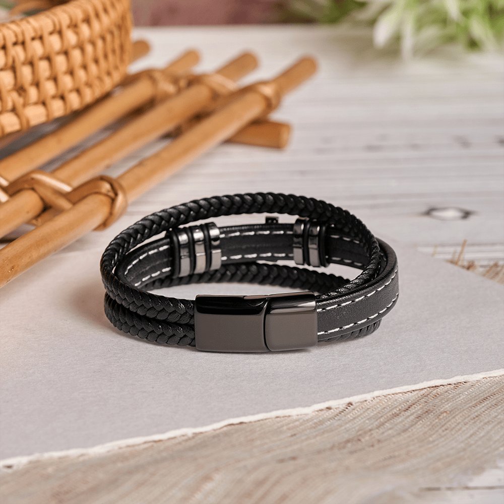 Christianartworkshop Multi-Layer Braided Leather Bracelet with Pave Zircon Cross & Three-Tone Metal Spacer - image 3
