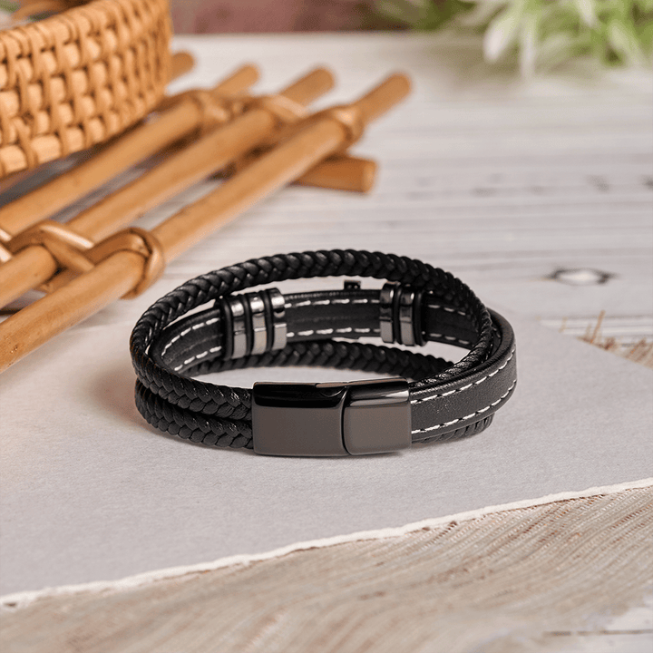 Christianartworkshop Multi-Layer Braided Leather Bracelet with Pave Zircon Cross & Three-Tone Metal Spacer - image 3