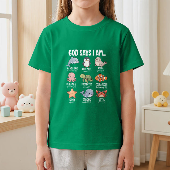 Christianartworkshop Relax Fit Whale Penguin Crab Print Faith Slogan Kids Short Sleeve T-Shirt - image 20