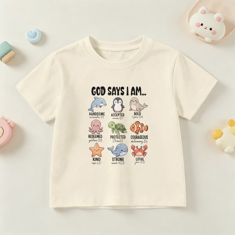 Christianartworkshop Relax Fit Whale Penguin Crab Print Faith Slogan Kids Short Sleeve T-Shirt - Beige - US/UK/AU 14, EU170 - image 6