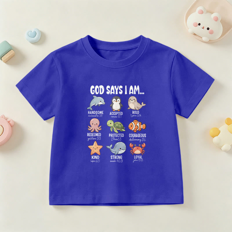 Christianartworkshop Relax Fit Whale Penguin Crab Print Faith Slogan Kids Short Sleeve T-Shirt - Blue - US/UK/AU 14, EU170 - image 27