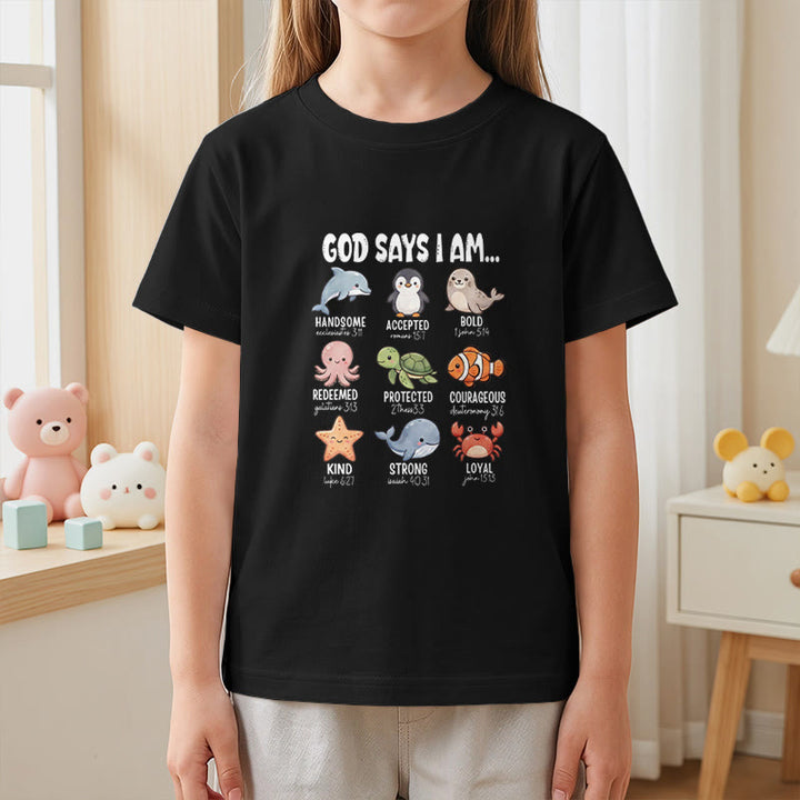 Christianartworkshop Relax Fit Whale Penguin Crab Print Faith Slogan Kids Short Sleeve T-Shirt - image 5