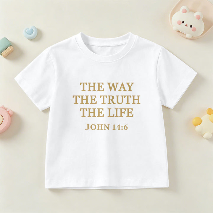 Christianartworkshop The Way The Truth The Life John 14:6 Classic Serif Text Kids Short Sleeve T-Shirt - White - US/UK/AU 14, EU170 - image 0