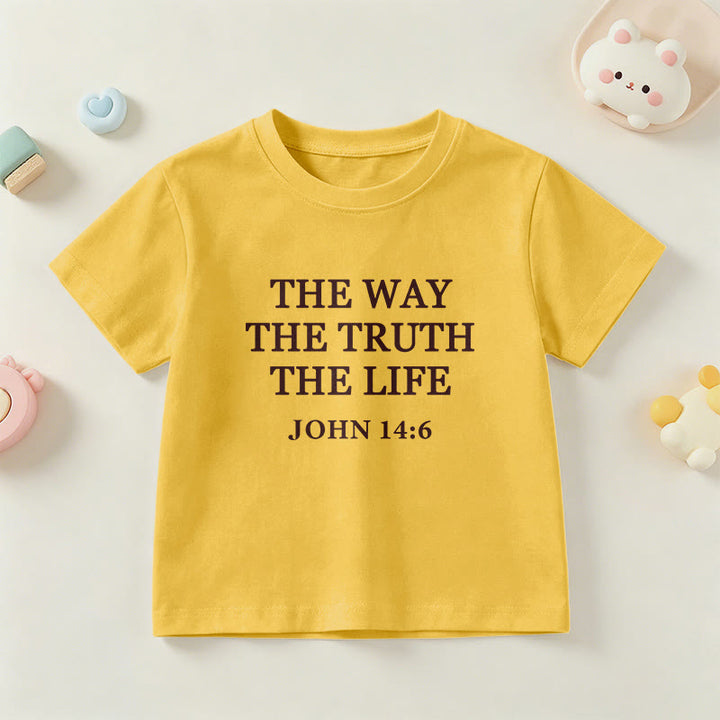 Christianartworkshop The Way The Truth The Life John 14:6 Classic Serif Text Kids Short Sleeve T-Shirt - Yellow - US/UK/AU 14, EU170 - image 6