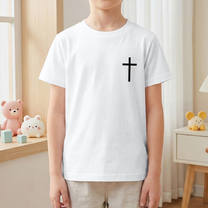 Christianartworkshop Philippians 4:13 Front Chest Cross Back Gothic Font Scripture Kids Short Sleeve T-Shirt - image 13