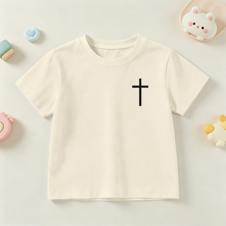 Christianartworkshop Philippians 4:13 Front Chest Cross Back Gothic Font Scripture Kids Short Sleeve T-Shirt - image 3