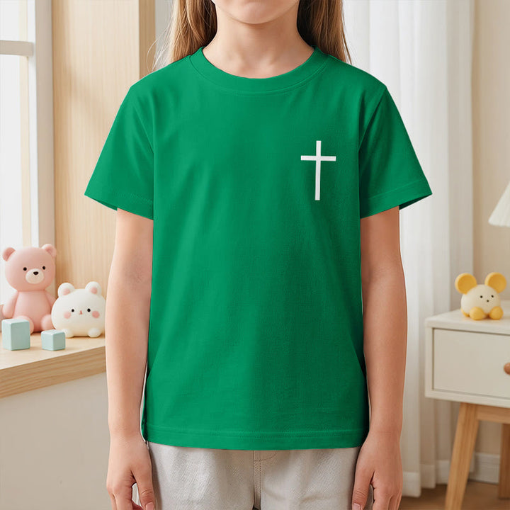 Christianartworkshop Philippians 4:13 Front Chest Cross Back Gothic Font Scripture Kids Short Sleeve T-Shirt - image 77