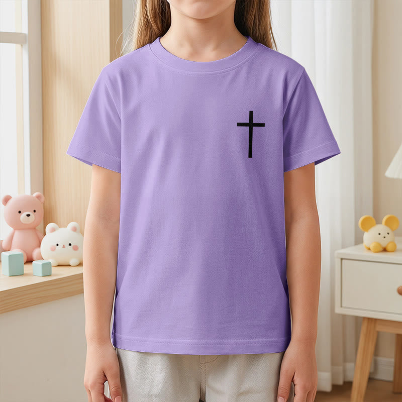 Christianartworkshop Philippians 4:13 Front Chest Cross Back Gothic Font Scripture Kids Short Sleeve T-Shirt - image 50