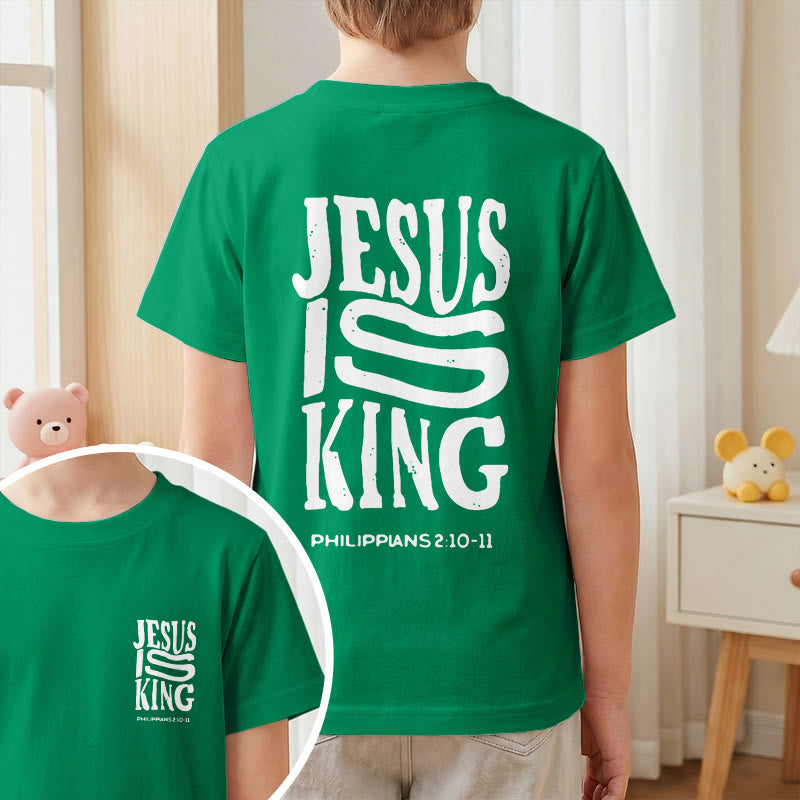 Christianartworkshop "Jesus Is King" Philippians 2:10-11 Distressed Bold Font Front Back Print Kids Short Sleeve T-Shirt - image 73