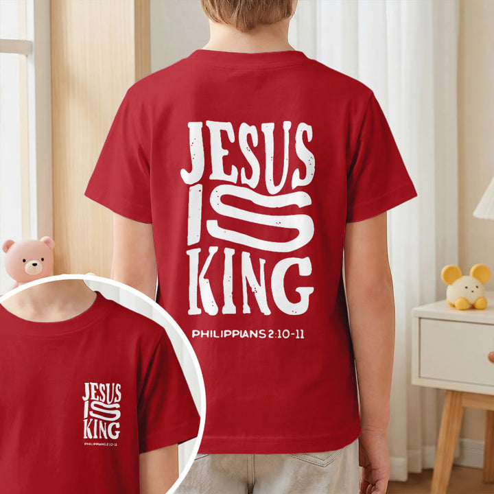 Christianartworkshop "Jesus Is King" Philippians 2:10-11 Distressed Bold Font Front Back Print Kids Short Sleeve T-Shirt - image 55
