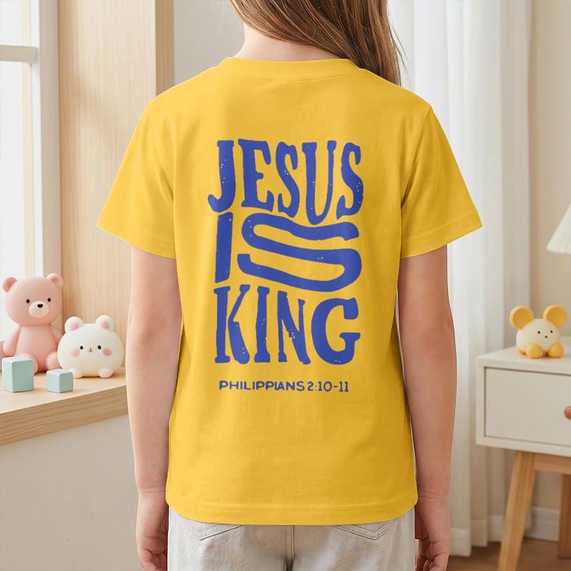Christianartworkshop "Jesus Is King" Philippians 2:10-11 Distressed Bold Font Front Back Print Kids Short Sleeve T-Shirt - image 35